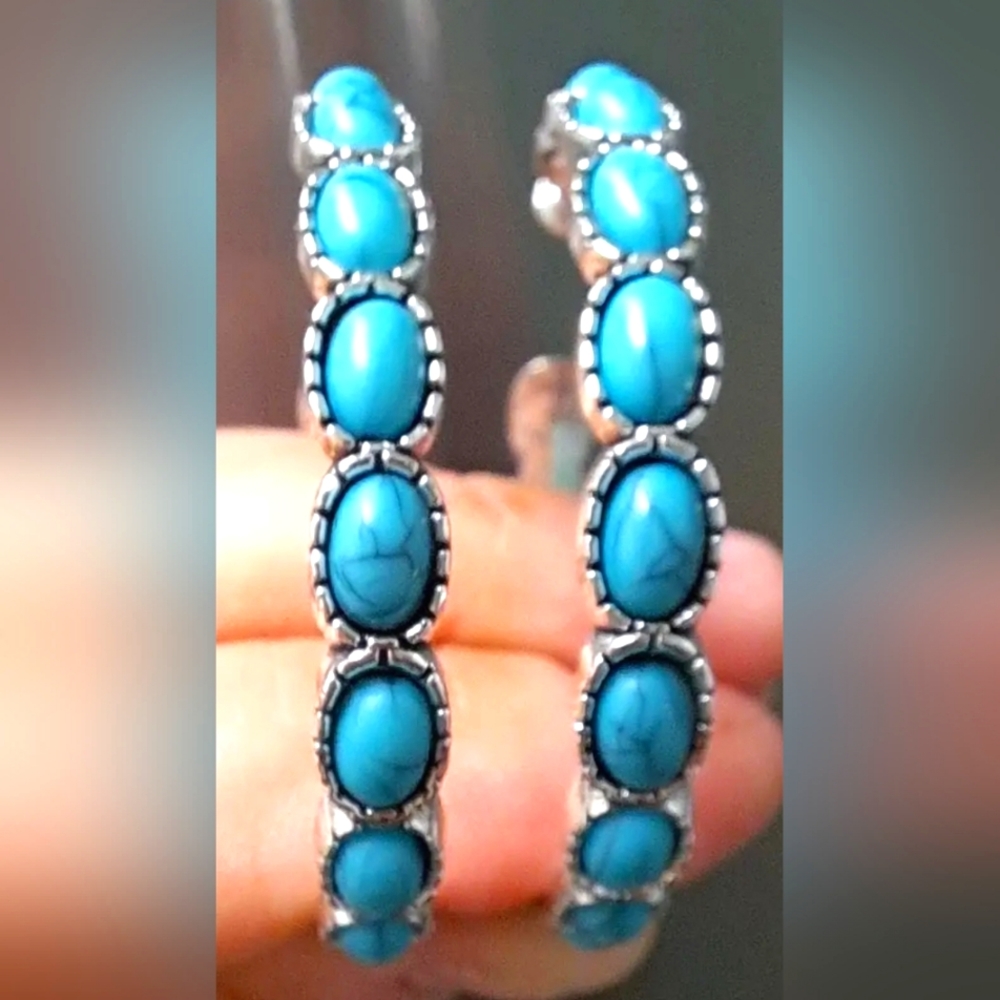 Turquoise Hoop Earrings - Picture 4 of 4